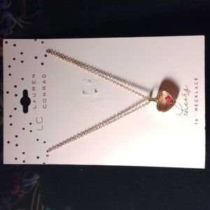 LC Lauren Conrad Gold Heart w/ White, Pink & Red Beaded 16" Necklace